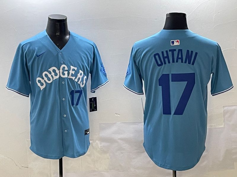 Men Los Angeles Dodgers #17 Ohtani Light Blue Throwback Game 2025 Nike MLB Jersey style 10->los angeles dodgers->MLB Jersey
